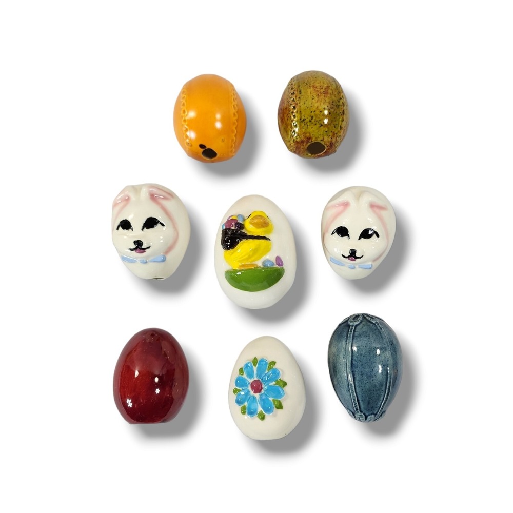 Vintage Hand Painted Ceramic Easter Eggs 3D Flower Duck Bunny Chick Lot Of 8